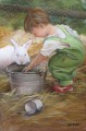niño con conejo mascota niños